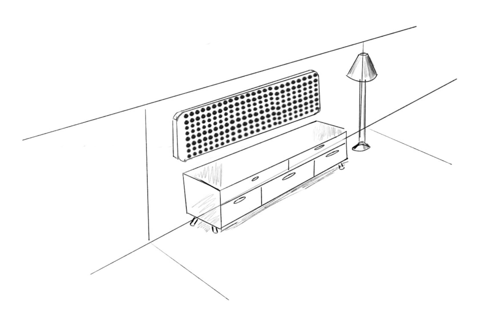 Sketch of a wall-mounted pin shelf above a cabinet